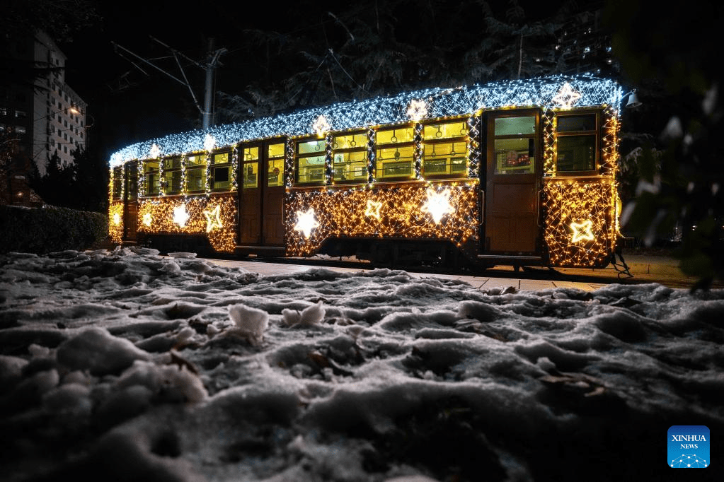 Trams decorated with lights to attract tourists in Dalian, China's Liaoning-1