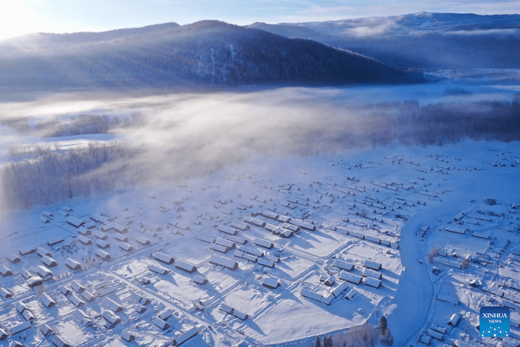 View of Hemu Village after snow in China's Xinjiang-3