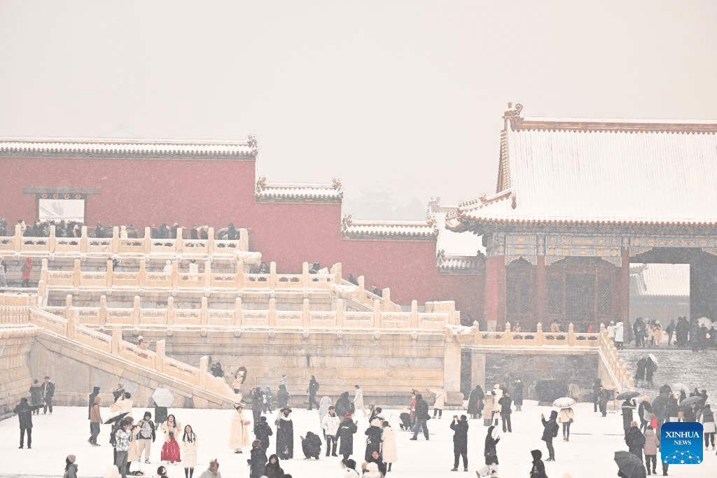 Tourists visit Palace Museum in snow in Beijing-11