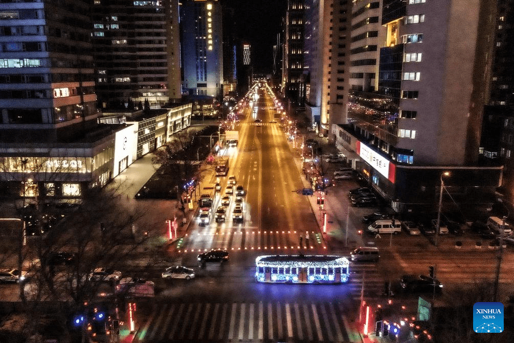 Trams decorated with lights to attract tourists in Dalian, China's Liaoning-5