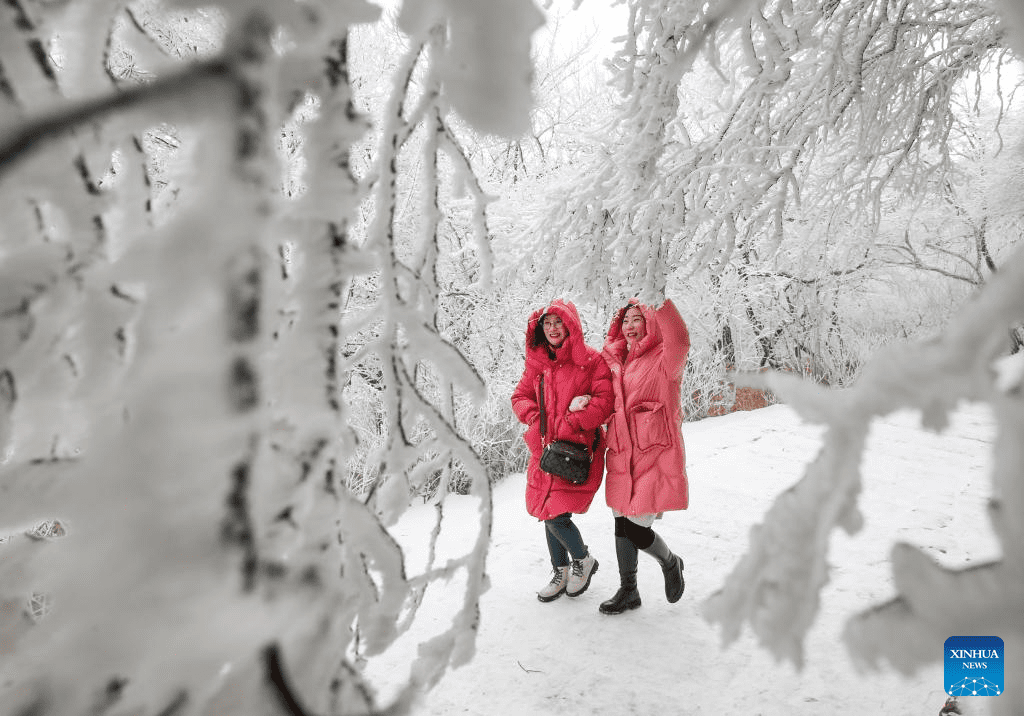 People enjoy rime scenery at Yuntaishan Mountain in Jiangsu, E China-4