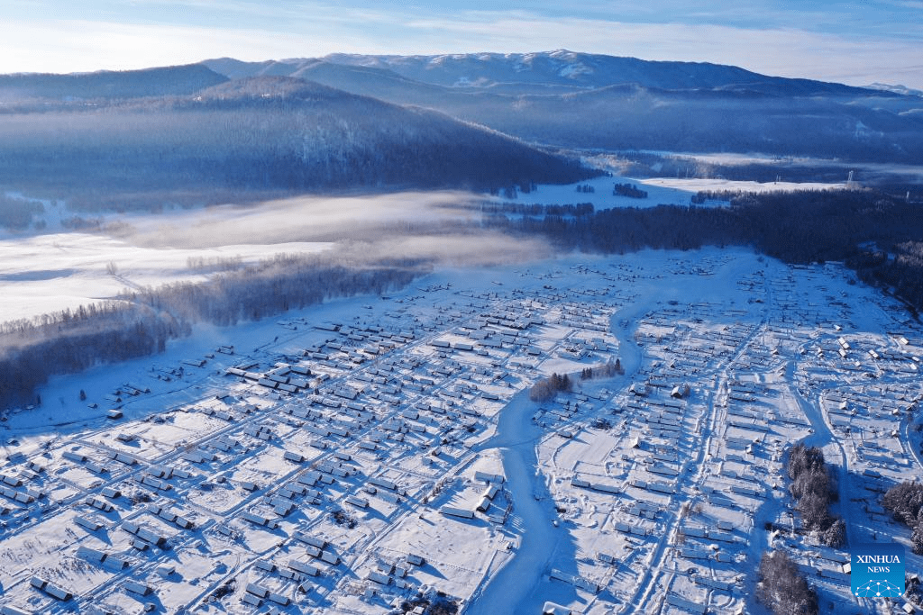 View of Hemu Village after snow in China's Xinjiang-4