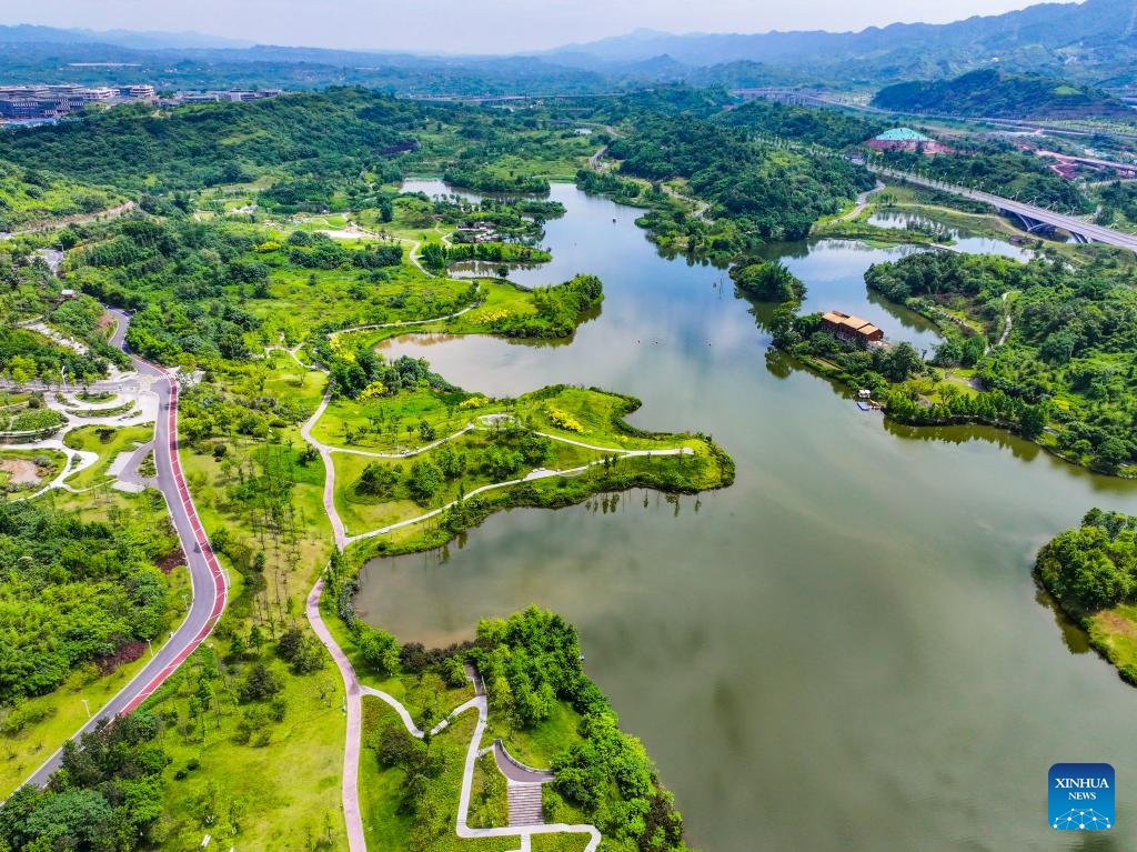 Aerial view of Mingyue Lake in Chongqing. SW China-1