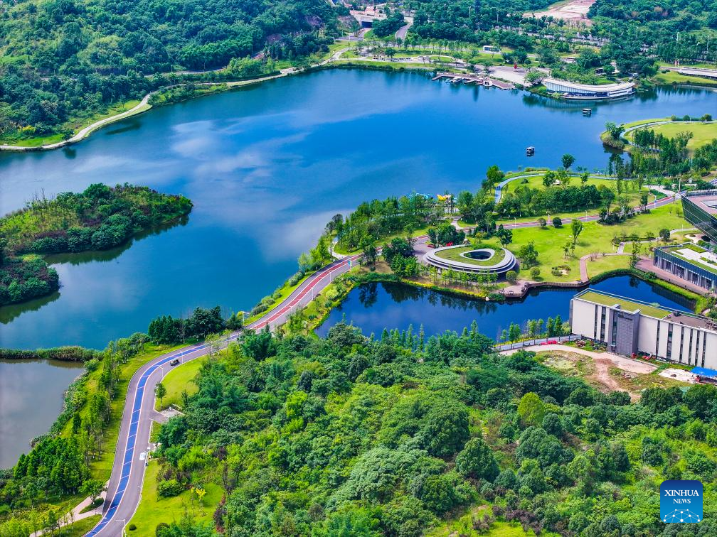 Aerial view of Mingyue Lake in Chongqing. SW China-5