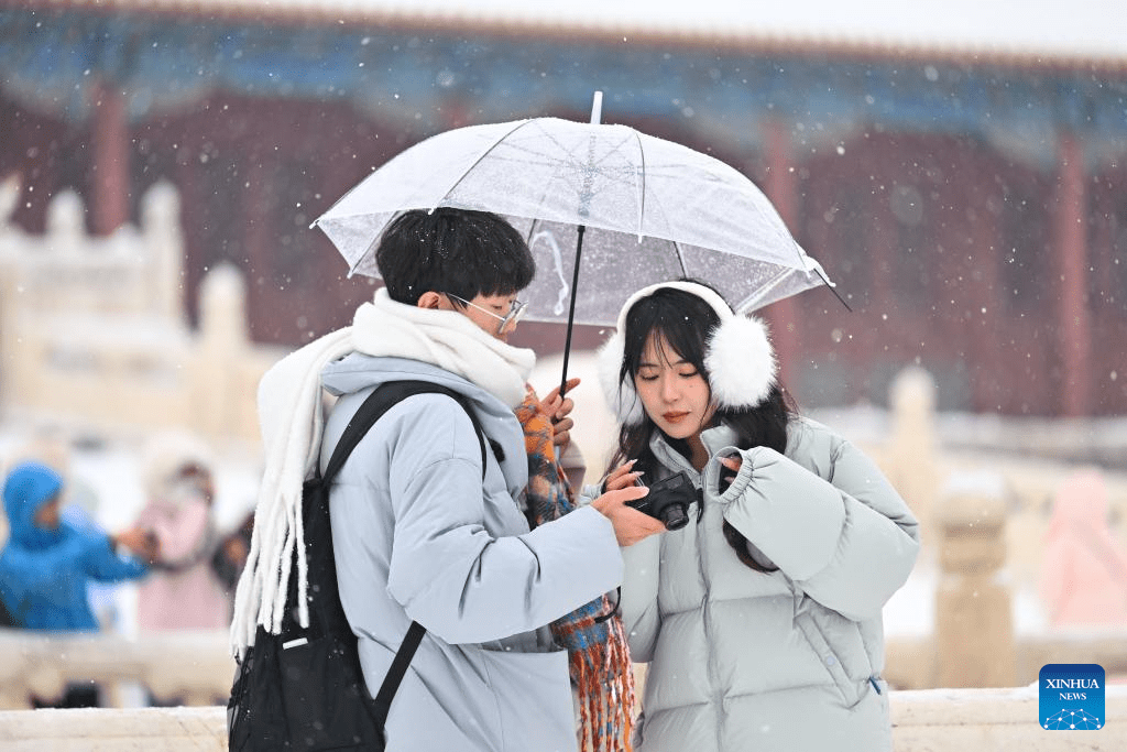 Tourists visit Palace Museum in snow in Beijing-3