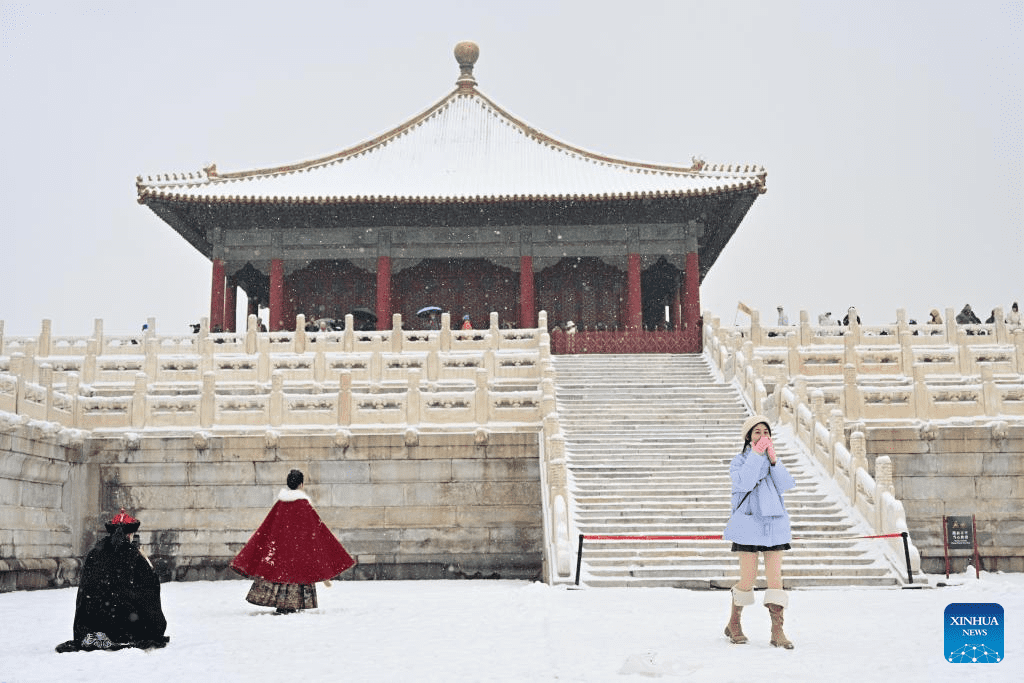 Tourists visit Palace Museum in snow in Beijing-9