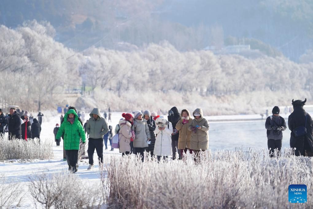 People enjoy rime scenery along Songhua River in NE China's Jilin-3