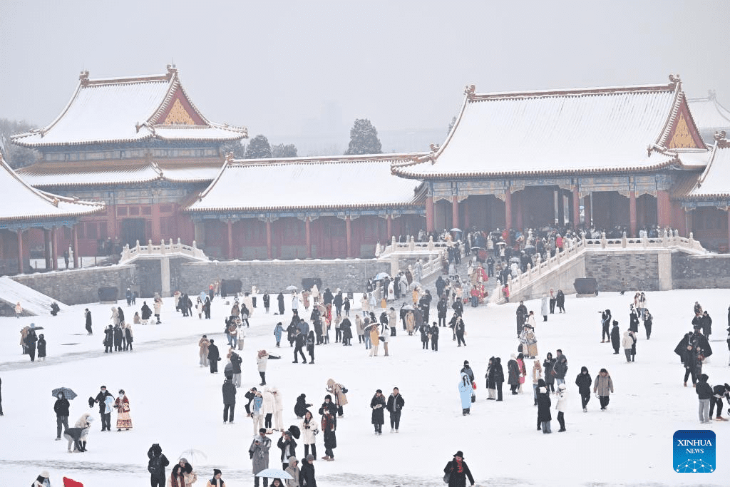 Tourists visit Palace Museum in snow in Beijing-2