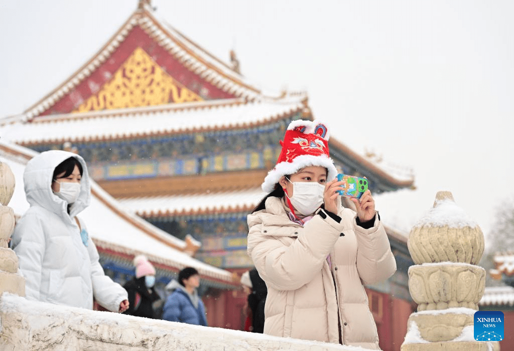 Tourists visit Palace Museum in snow in Beijing-7