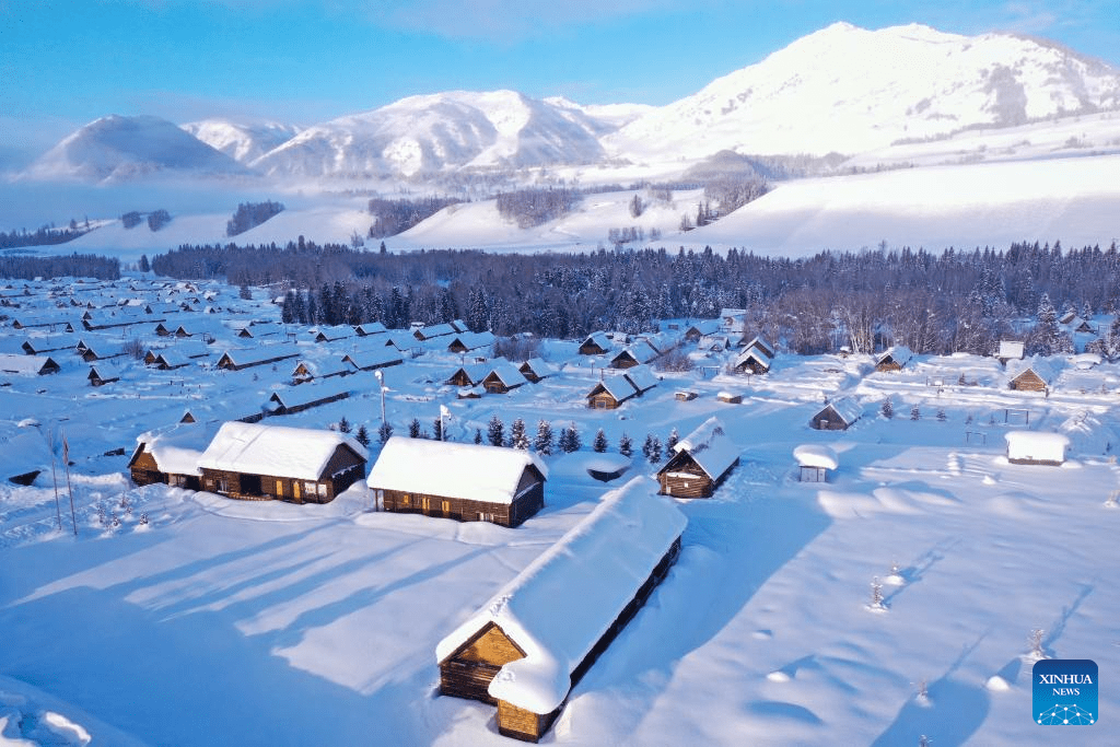 View of Hemu Village after snow in China's Xinjiang-2