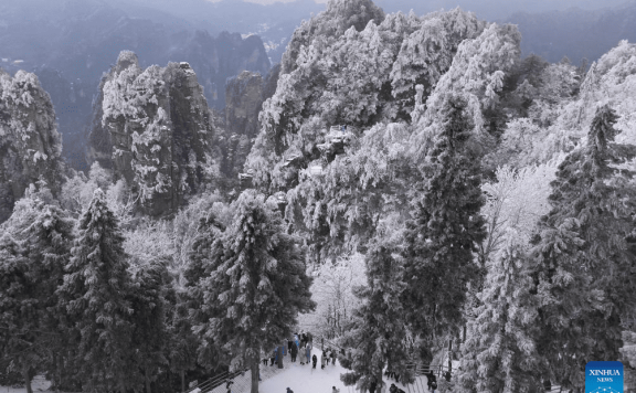 Snow scenery of Zhangjiajie National Forest Park in C China