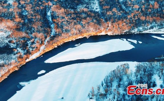 Snow adorns wetland in Inner Mongolia