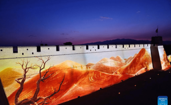 Night view of Jiayu Pass scenic area in China’s Gansu